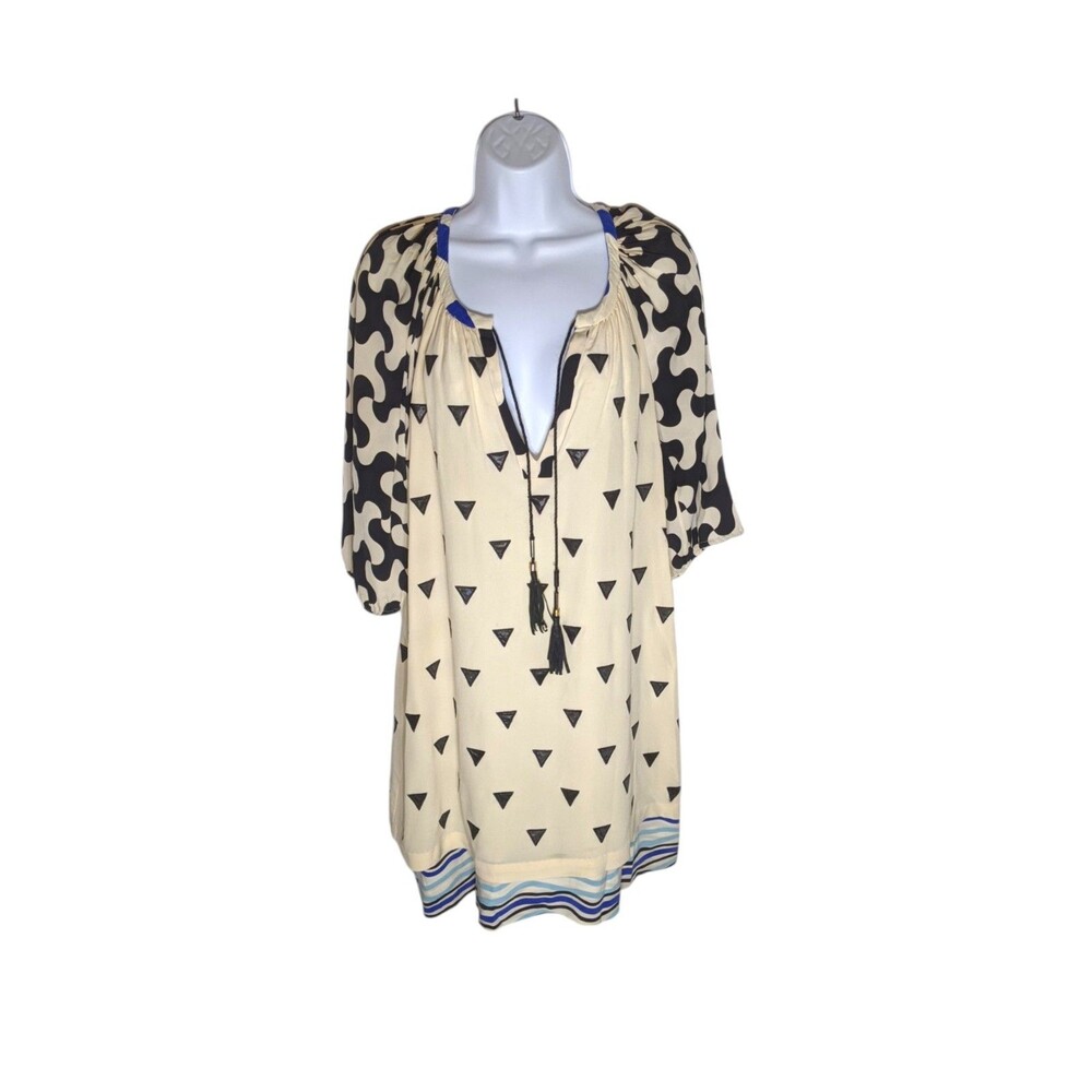 DVF Diane von Furstenberg 100% Silk Tunic Mini Dress Sz 0 XS S Ivory Geometric - Picture 4 of 16